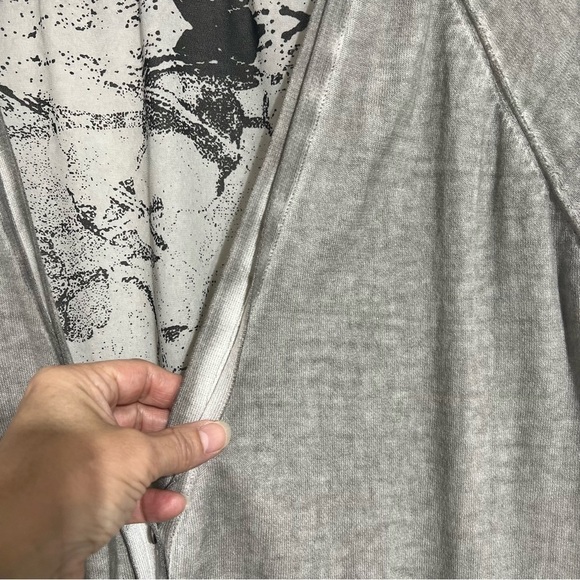 SANDWICH Distressed Grey Knit Cardigan with Sheer Back Panel, Size X-Small -#238 - Picture 6 of 12